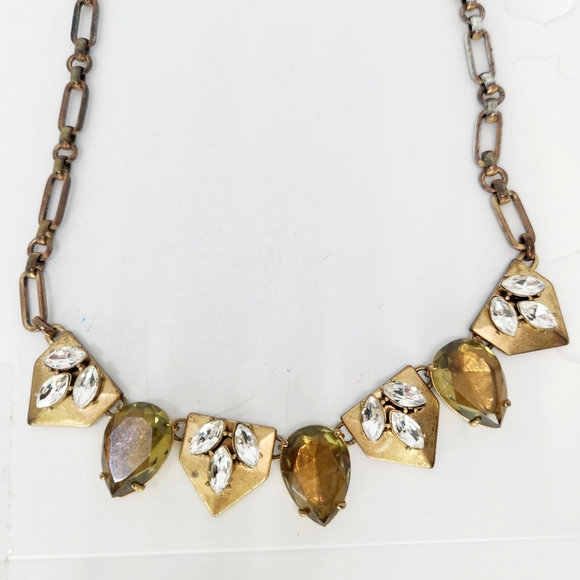 J Crew Brulee Choker Collar Necklace Bronze Gold Tone Large Rhinestones - Picture 2 of 9